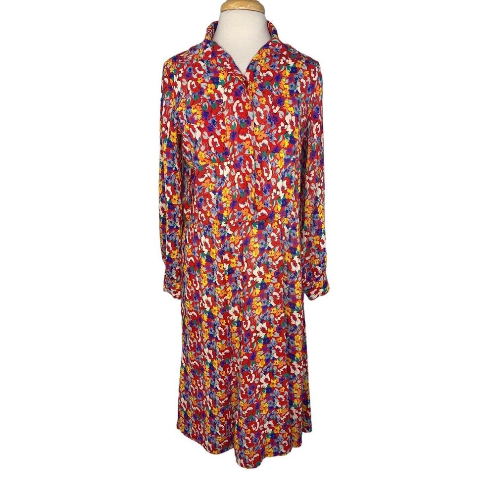 Vintage BRELI ORIGINALS Multicolor Floral Collared Dress Size 12 Made in USA